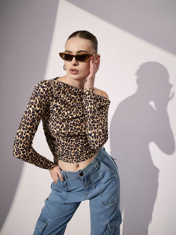 Uptownie - Stretchable Asymmetrical Ruched Brown Top