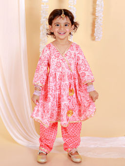 The Mom Store - Gudhal Red Girls Anarkali Kurta (Set of 2)