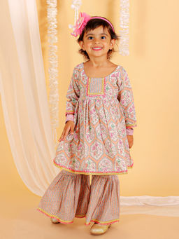 The Mom Store - Multicolor Girls Anarkali Kurta Sharara (Set of 2)