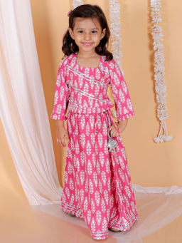 The Mom Store - Pure Pink Floral Print Girls Lehenga (Set of 2)