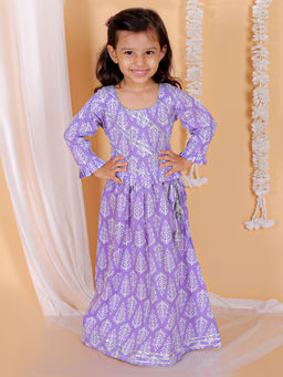 The Mom Store - Royal Purple Floral Print Girls Lehenga (Set of 2)