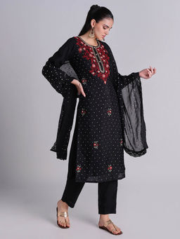 House Of Dharaa - Black Color Kurta with Pant and Dupatta (Set of 3)