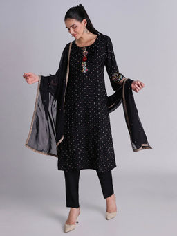 House Of Dharaa - Black Color Kurta with Pant and Dupatta (Set of 3)