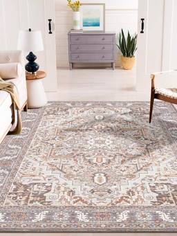 KALEEN - Traditional Carpet for Living Area Polyester Self Backing for Longevity Beige