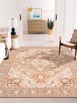 KALEEN - Traditional Carpet for Living Area Polyester Self Backing for Longevity Orange