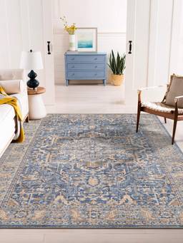 KALEEN - Traditional Carpet for Living Area Polyester Self Backing for Longevity Navy Blue