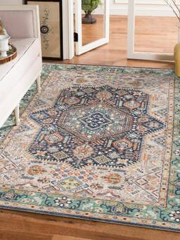 KALEEN - Traditional for Living Area Polyester Self Backing for Longevity Navy Blue