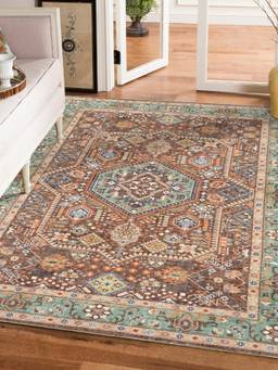 KALEEN - Traditional for Living Area Polyester Self Backing for Longevity Brown