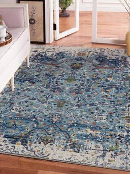 KALEEN - Traditional for Living Area Polyester Self Backing for Longevity Blue