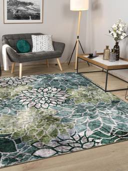 KALEEN - Floral for Living Area Polyester Self Backing for Longevity Teal