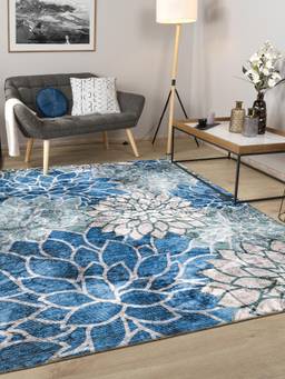 KALEEN - Floral for Living Area Polyester Self Backing for Longevity Blue