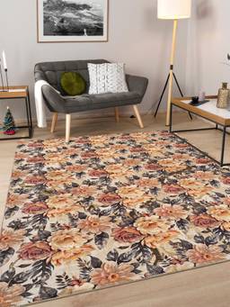 KALEEN - Floral for Living Area Polyester Self Backing for Longevity Beige