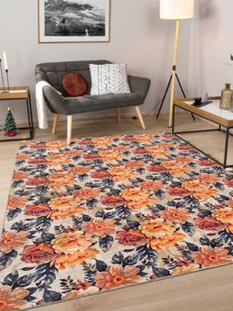 KALEEN - Floral for Living Area Polyester Self Backing for Longevity Brown