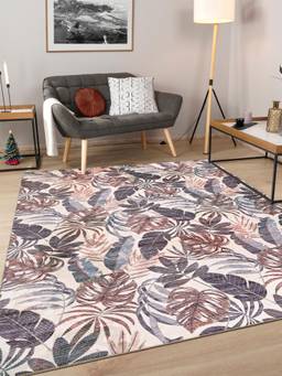 KALEEN - Floral for Living Area Polyester Self Backing for Longevity Brown