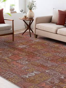 KALEEN - Traditional for Living Area Polyester Self Backing for Longevity Brown