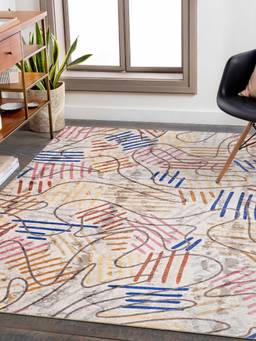 KALEEN - Abstract for Living Area Polyester Self Backing for Longevity Multi-Color
