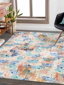 KALEEN - Abstract for Living Area Polyester Self Backing for Longevity Blue
