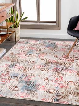 KALEEN - Abstract for Living Area Polyester Self Backing for Longevity Red