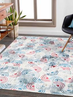 KALEEN - Abstract for Living Area Polyester Self Backing for Longevity Blue