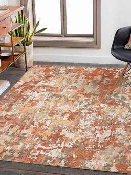 KALEEN - Abstract for Living Area Polyester Self Backing for Longevity Brown