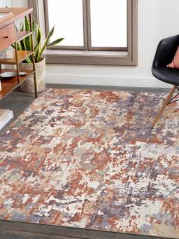 KALEEN - Abstract for Living Area Polyester Self Backing for Longevity Brown