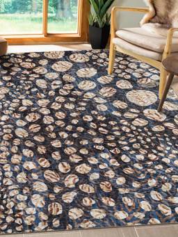 KALEEN - Animal Print for Living Area Polyester Self Backing for Longevity Blue
