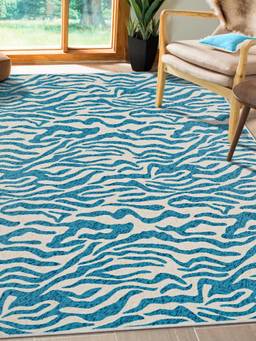 KALEEN - Animal Print for Living Area Polyester Self Backing for Longevity Blue
