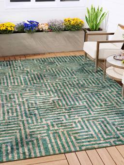 KALEEN - Geometric for Living Area Polyester Self Backing for Longevity Green