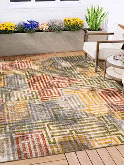 KALEEN - Geometric for Living Area Polyester Self Backing for Longevity Multi-Color