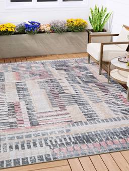 KALEEN - Geometric for Living Area Polyester Self Backing for Longevity Grey