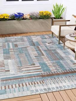 KALEEN - Geometric for Living Area Polyester Self Backing for Longevity Blue