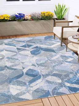 KALEEN - Geometric for Living Area Polyester Self Backing for Longevity Blue