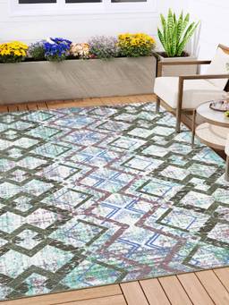KALEEN - Geometric for Living Area Polyester Self Backing for Longevity Green