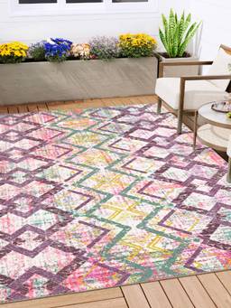KALEEN - Geometric for Living Area Polyester Self Backing for Longevity Purple