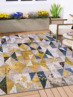KALEEN - Geometric for Living Area Polyester Self Backing for Longevity Multi-Color