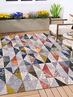 KALEEN - Geometric for Living Area Polyester Self Backing for Longevity Silver