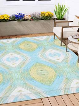 KALEEN - Geometric for Living Area Polyester Self Backing for Longevity Blue