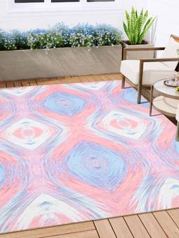 KALEEN - Geometric for Living Area Polyester Self Backing for Longevity Pink