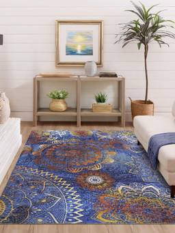 KALEEN - Vintage for Living Area Polyester Self Backing for Longevity Blue