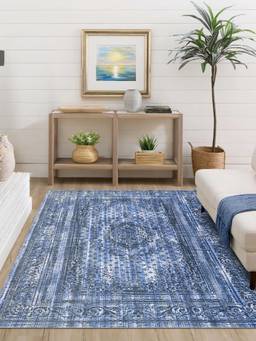 KALEEN - Vintage for Living Area Polyester Self Backing for Longevity Blue