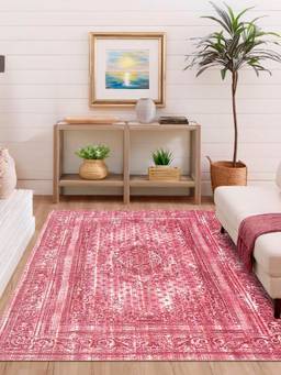 KALEEN - Vintage for Living Area Polyester Self Backing for Longevity Pink