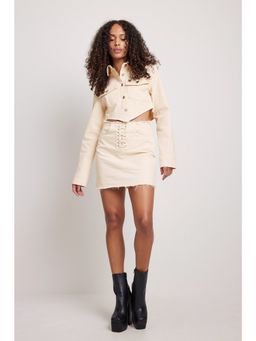 NA-KD - Cropped V Cut Denim Shirt-off-white