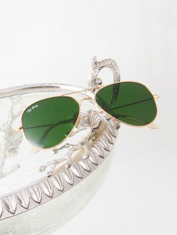 TED SMITH - Unisex Aviator Sunglasses Gold Metal Frame Dark Green Glass Lenses Classic Style