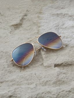 TED SMITH - Unisex Aviator Sunglasses Gold Metal Frame Brown Gradient Glass Lenses Classic Style