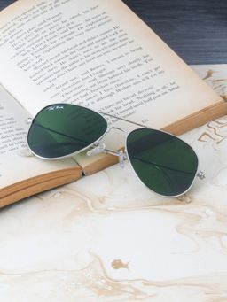 TED SMITH - Unisex Aviator Sunglasses Silver Metal Frame Dark Green Glass Lenses Classic Style