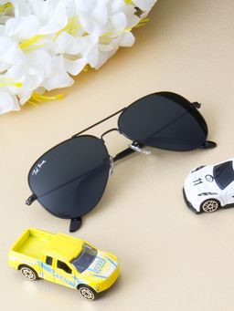 TED SMITH - Unisex Aviator Sunglasses Matt Black Metal Frame Grey Glass Lenses Classic Style