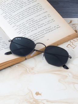TED SMITH - Unisex Hexagonal Sunglasses Gunmetal Frame Grey Glass Lenses