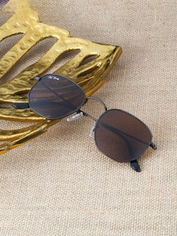 TED SMITH - Unisex Hexagonal Sunglasses Gunmetal Frame Dark Brown Glass Lenses