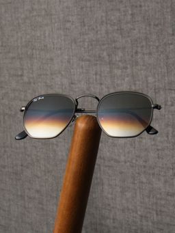 TED SMITH - Unisex Hexagonal Sunglasses Gunmetal Frame Brown Graded Glass Lenses