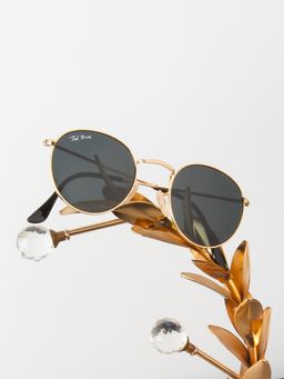TED SMITH - Unisex Round Sunglasses Gold Metal Frame Grey Glass Lenses 100% Uv Protection